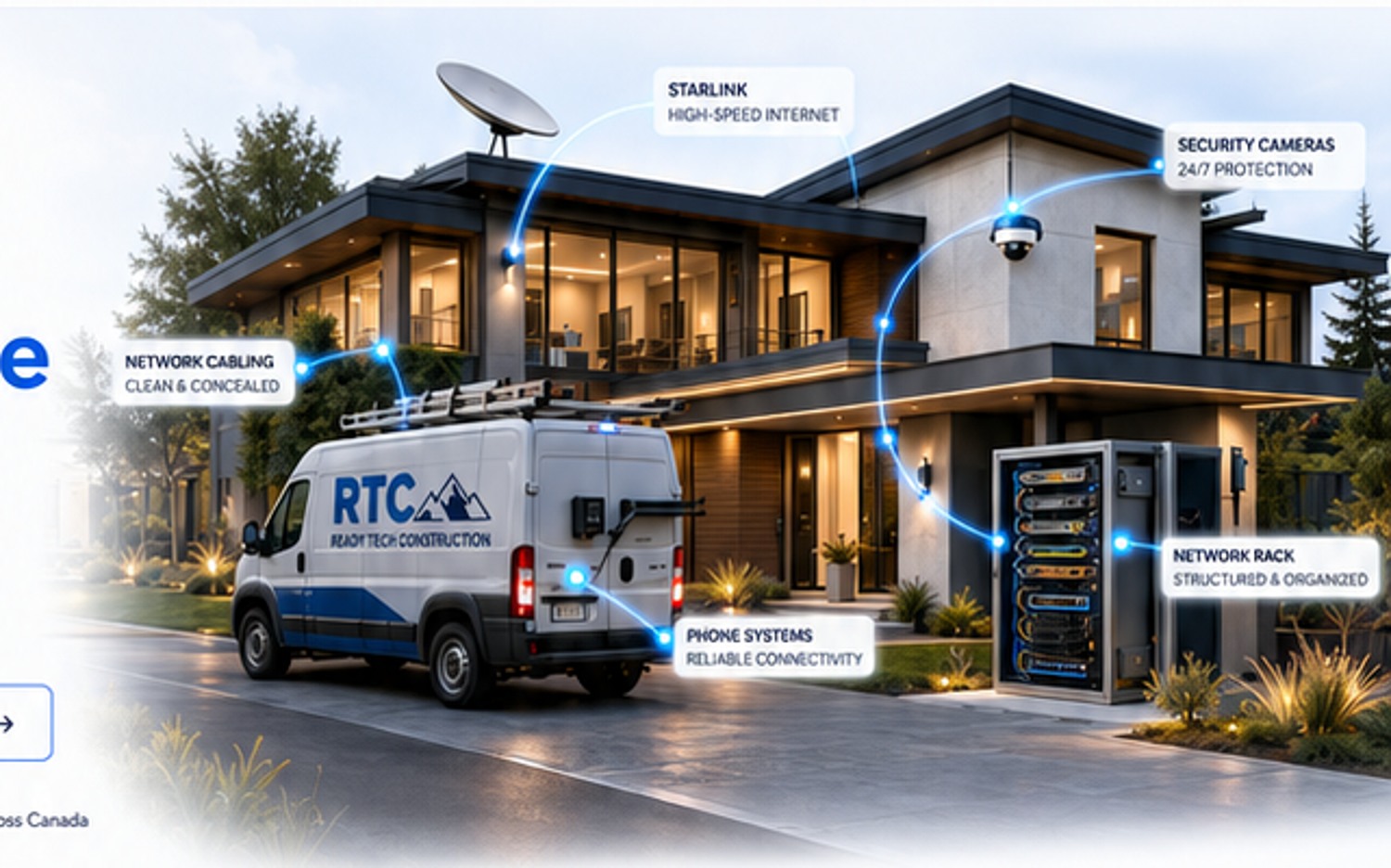 Ready Tech connected property installation with Starlink, security, structured networking and service vehicle